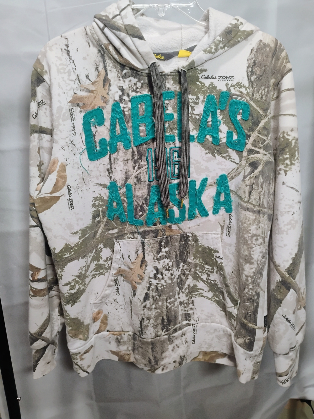 Cabela's White & Teal Camo Hoodie Size Large